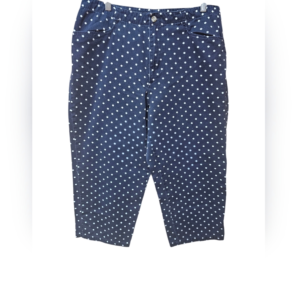 Women's Navy Blue White Polka Dot Size 14 Capri Pants Mountain Lake